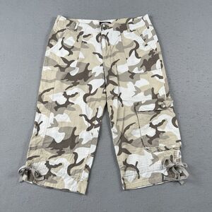 Zoey Beth Capri Shorts Women’s Large Beige Camo‎ Grunge Y2K Mid Rise
